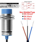 Front view of Capacitive Proximity Sensor M30 Non Shield Type NPN Normally Closed 3 Wire Output 10 To 30V DC Detects Dielectrics
