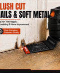 Fifty Piece Bimetal Oscillating Multi Tool Blades For Wood And Plastic Demolition Work Built Like A Tank Heavy Duty Replacement Saw Accessories With Knockout Durability cutting nails in wooden trim.