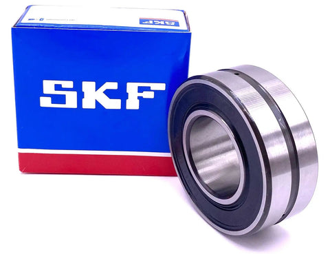 Sealed Spherical Roller Bearing 35x72x28 Mm With 2RS VT143 Dual Seals For Heavy Duty Jobs Like Motors Gearboxes Conveyors And CNC Equipment Designed For Smooth Operation In Tough Environments, sealed bearing next to SKF box