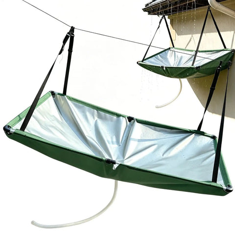 Heavy Duty 40x20 Inch Rainwater Catchment Mat With 3 Foot Hose Portable Oxford Cloth Harvesting Tarp hanging for irrigation.