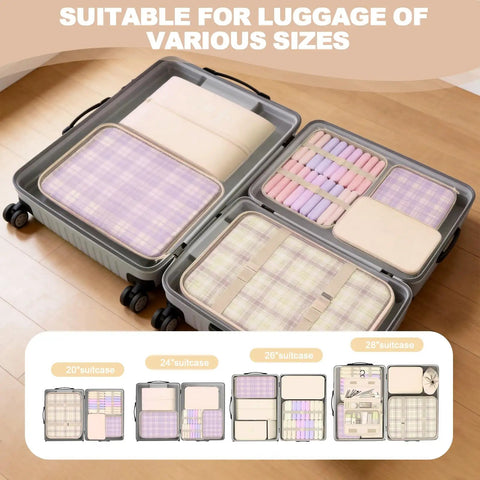 8 Piece Travel Packing Cubes Set With Shoe Bag And Hanging Toiletry Organizer in suitcase, tear resistant polyester