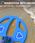 Blue 6.7-inch LED-lit search coil for DR.ÖTEK kids metal detector on beach