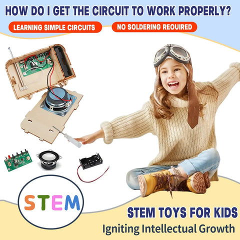 Totally Kid Friendly FM Radio Kit For Ages 8 To 13 Build A Working Radio With A DIY Wooden 3D Puzzle STEM Toy Safe Basswood Educational Science Kit For Kids 88 To 108 MHz assembled with circuit board and speaker
