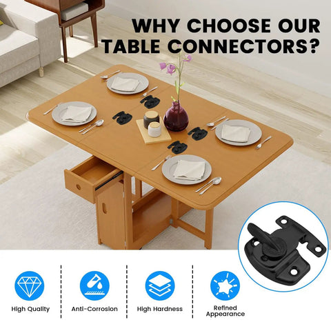 Sturdy Spring Table Locks Pair Designed Tight For Snappy Folding, Heavy Duty Zinc Alloy Drop Leaf Buckle Connectors For Expandable Dining Tables on wood table.