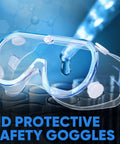 Anti-Fog Safety Goggles For Lab And Industrial Use HD Clear Eye Protection ANSI Z87.1 Approved on blue background