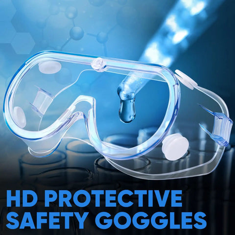 Anti-Fog Safety Goggles For Lab And Industrial Use HD Clear Eye Protection ANSI Z87.1 Approved on blue background