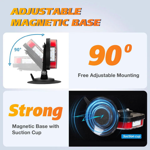 PARTSIBY wireless trailer light with adjustable magnetic base, red LED lens, black housing.
