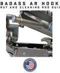 Badass AR Hook Strut And Cleaning Rod Guide Twin Pack for easy rifle maintenance, showcasing installation on AR-15, USA made.