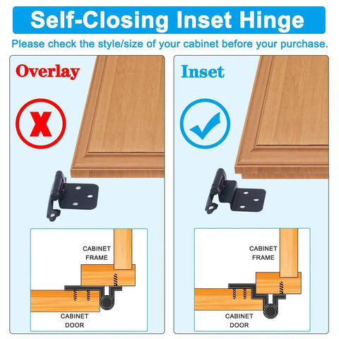 Comparison of overlay vs inset 30 Pack Inset Kitchen Cabinet Hinges For Face Frame Cabinets, Matte Black, Three Eighths Inch Self Closing
