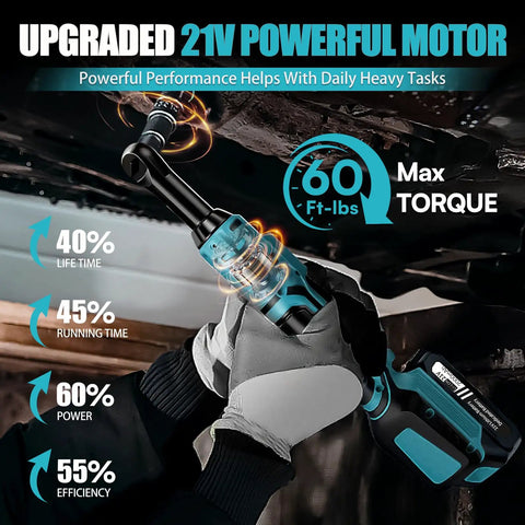 Person using 21V Cordless Ratchet Wrench Kit With 60 Ft Lbs Torque, 400 RPM, Extended Battery, Workhorse Power in tight space