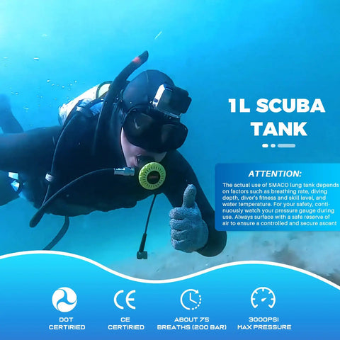 Diver using 1L Mini Scuba Tank Portable Diving Cylinder with regulator underwater