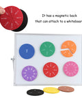 Magnetic Fraction Circles Set For Kids And Classrooms, 51 Pieces With 9 Color Coded Fractions on a whiteboard