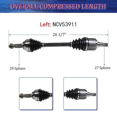 Nissan Rogue Front CV Axle Set For Driver And Passenger Sides Fits 2008 2009 2010 2011 2012 2013 S SL SV Krom FWD 2 5 L L4 Quality Replacement With Durable Steel Joints And Easy Drop In Fit. left CV axle, 26 1/7 in, 29 and 27 splines