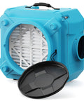 Heavy Duty Air Scrubber With Three Stage Filtration And Hepa Clean Shield Tech Packs, blue, showing HEPA filter and lid.