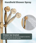 Antique Brass 8 Inch Rain Shower System With Handheld Spray And Dual Knob Mixing Valve showing adjustable hand sprayer