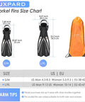 Powerful Open Heel Diving Fins For Scuba And Snorkeling, No-Fuss Adjustable Buckles, Lightweight Polypropylene And TPR Blade Size Chart