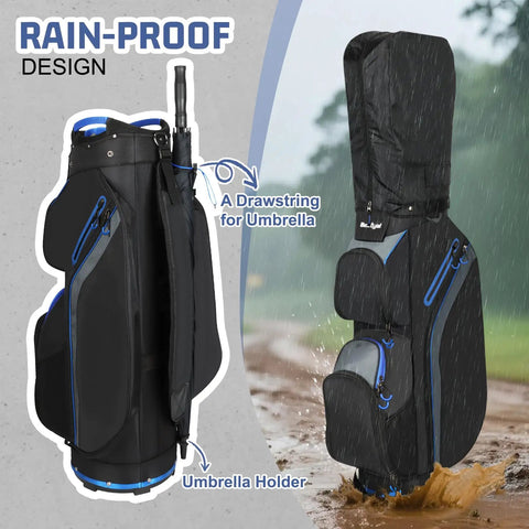 Cart Golf Bag With 15 Way Top Divider For Easy Club Access Lightweight Cart Bag With Cooler And Rain Cover showing rainproof design