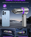 Boss Level 80,000 RPM Vacuum And Air Duster 4 In 1 Handheld Cordless Cleaner size comparison with smartphone and storage examples