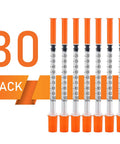 1Cc Syringe With 30G Half Inch Needle, Individually Wrapped Lab Supplies, 30 Pack, Clear Readout And Smooth Plunger, No Sticking, Precision Measurement For Lab Use, orange syringes