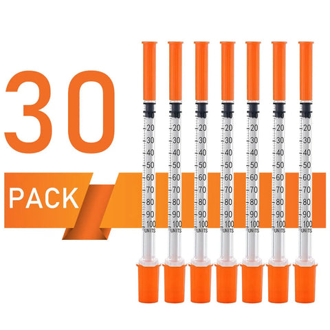 1Cc Syringe With 30G Half Inch Needle, Individually Wrapped Lab Supplies, 30 Pack, Clear Readout And Smooth Plunger, No Sticking, Precision Measurement For Lab Use, orange syringes
