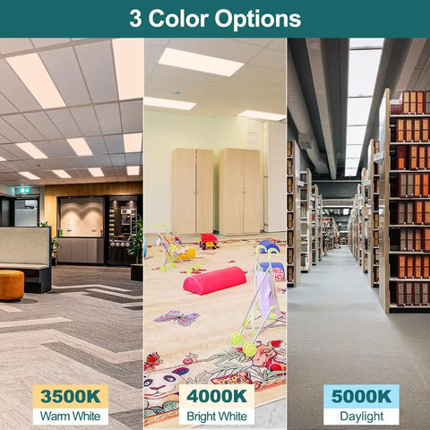 2x2 LED Flat Panel Lighting Kit With 5 Power Levels, 3 Color Temperatures, 5500 Lumens, 0-10V Dimmable Drop Ceiling Lights, 100-277V ETL Listed, 2 Pack