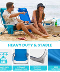 Adult Beach Chair Set With Adjustable Recline And Lay Flat Position Lightweight Foldable Aluminum Chairs With Backpack Straps Padded Headrest Heavy Duty 400 Lb Capacity Portable 2 Pack For Beach in use on sand by a couple