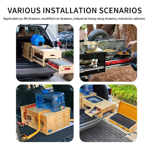 Heavy Duty Locking Drawer Slides 10 Inch Full Extension Side Mount Rails With Ball Bearing For Smooth Quiet Operation 250 Lb Load Capacity Removable Clips For Easy Install used in RV and car drawers