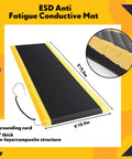 Heavy Duty Anti Fatigue Floor Mat 3x5 Feet With ESD Conductive Pad And Ground Wire, Black With Yellow Border, shown with cord