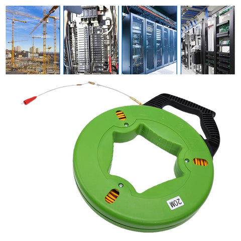 Heavy Duty Manual Wire Puller 65 Foot Flexible Polyester Cord With Smooth Spring Roller Head for snaking cables in tight spaces.