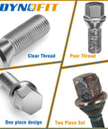 Garage Ready M12x1.25 Steel Lug Bolts Set With 28mm Shank Fits Jeep Compass Cherokee And Renegade Plus Fiat 500 Dodge Dart On Aluminum Wheels Rock Solid Grip Built Tough For The Long Haul Set Of Twenty showing clear thread and poor thread comparison.