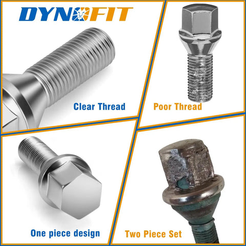 Garage Ready M12x1.25 Steel Lug Bolts Set With 28mm Shank Fits Jeep Compass Cherokee And Renegade Plus Fiat 500 Dodge Dart On Aluminum Wheels Rock Solid Grip Built Tough For The Long Haul Set Of Twenty showing clear thread and poor thread comparison.