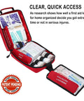 VRIEXSD 400-Piece Large First Aid Kit, red, opened front view showing contents.