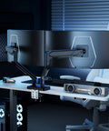 Heavy Duty Dual Monitor Arm For Ultrawide Screens 17 To 45 Inch mounted on a desk with dual curved monitors and sleek design.