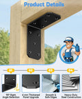 Badass Heavy Duty L Brackets 5 Inch Thick Steel Angle Supports Black 4 Pack For Wooden Shelves Furniture Pergolas on wood frame.