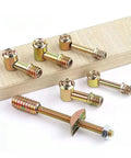 Pro Grade M6 M8 Furniture Connector Set With Hammer Nuts And Eccentric Adjustment, iron connectors on wood plank