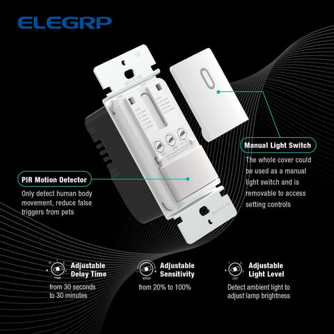 Single Pole Motion Sensor Light Switch With 120 Degree PIR Coverage, Grounding Required And No Neutral Wire, UL Listed, Matte White