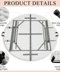 5 Ft Round Folding Table With Carrying Handle, Heavy Duty Portable Plastic Top, Sturdy Steel Legs, underside details