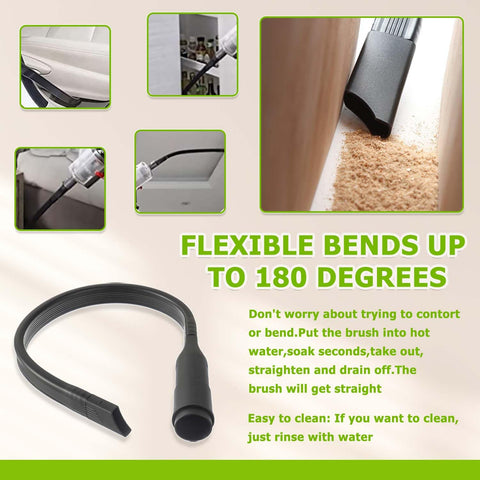 Flexible Vacuum Crevice Attachment Tool Kit with 180-degree bend, reaching tight spaces with ease for various cleaning needs.
