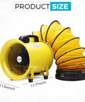 8 Inch Industrial Air Mover Blower With Up To 1893 CFM 380W Pro Grade High Velocity Fan 16ft Flexible Duct Portable Ventilation
