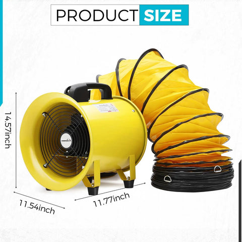 8 Inch Industrial Air Mover Blower With Up To 1893 CFM 380W Pro Grade High Velocity Fan 16ft Flexible Duct Portable Ventilation