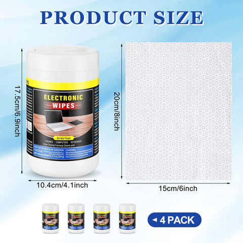 4 Pack 240 Count Electronic Screen Cleaner Wipes For Computer Laptop Monitor Phone TV And Keyboard Cleaning Streak Free Anti Static Gentle On Screens Ideal For Glass LCD Displays, product size comparison