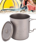 750ml Outdoor Alloy Water Mug With Folding Handles Made For Camping And Hiking Portable Water Cup beside yellow tent