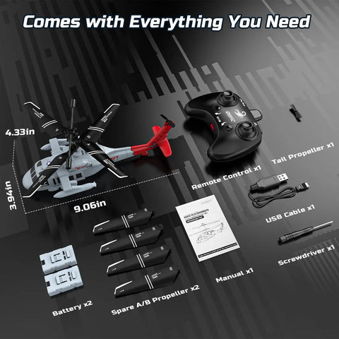 Black Hawk Style RC Helicopter With 2 Batteries And 26 Minute Flight Time Indoor Flying Toy accessories layout