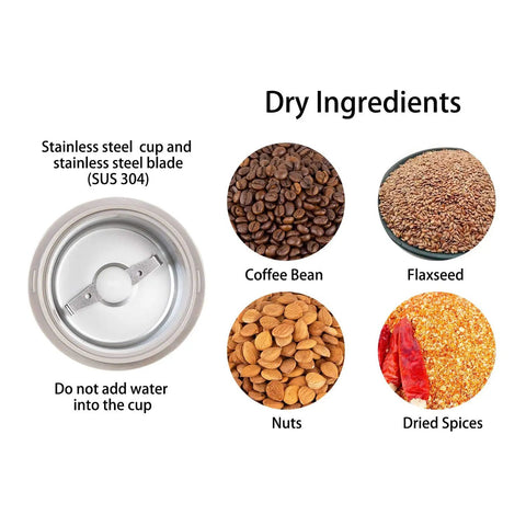 One Touch Electric Coffee Grinder For Beans And Spices With 150W Power, SUS304 stainless steel cup and blade, dry ingredients