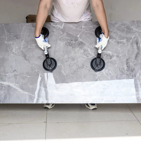 Two Pack 6 Inch Adjustable Granite Seam Setter With Strong Suction Cups For Stone Marble And Glass Slab Installations in use
