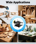 Compact Mini Table Saw For DIYers, Adjustable 0 to 90 Degree Angle, in workshop settings with wood and craft materials