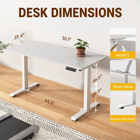 55 Inch Electric Standing Desk With Sit To Stand Height Adjustment And Memory Presets, white wooden desktop dimensions
