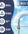 Four Set M8 Stainless Steel U Bolts Kit With Nuts Washers And Plate 40mm Wide 90mm Long 304 Grade infographic features and benefits