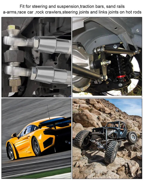 Half Inch Rod End Kit With Panhard Joints Left And Right Hand 20 TPI Thread Chromoly Linkage Joint Heat Treated For Maximum Strength Fits One Inch Tube OD 0.065 Inch Wall Five Inch ID Includes Tube Adapter And Locknut used in steering and suspension linkage