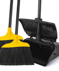 Indoor Outdoor Heavy Duty Broom And Dustpan Set With Upright Plastic Dust Pan And Two Brooms, 13.5 Inch Wide Dustpan With Lid